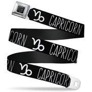 BD Wings Logo CLOSE-UP Full Color Black Silver Seatbelt Belt - Zodiac CAPRICORN/Symbol Black/White Webbing Seatbelt Belts Buckle-Down