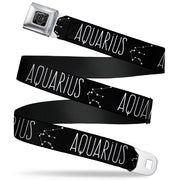 BD Wings Logo CLOSE-UP Full Color Black Silver Seatbelt Belt - Zodiac AQUARIUS/Constellation Black/White Webbing Seatbelt Belts Buckle-Down