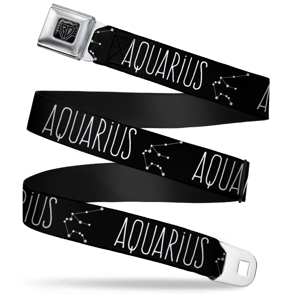 BD Wings Logo CLOSE-UP Full Color Black Silver Seatbelt Belt - Zodiac AQUARIUS/Constellation Black/White Webbing Seatbelt Belts Buckle-Down
