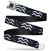 BD Wings Logo CLOSE-UP Full Color Black Silver Seatbelt Belt - Zodiac Aquarius Symbol/Constellations Black/White Webbing Seatbelt Belts Buckle-Down