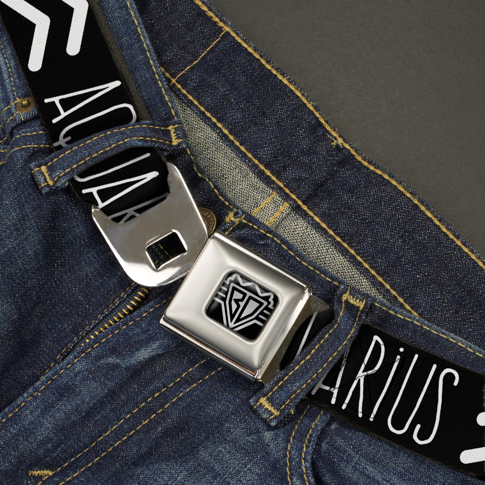 BD Wings Logo CLOSE-UP Full Color Black Silver Seatbelt Belt - Zodiac AQUARIUS/Symbol Black/White Webbing Seatbelt Belts Buckle-Down
