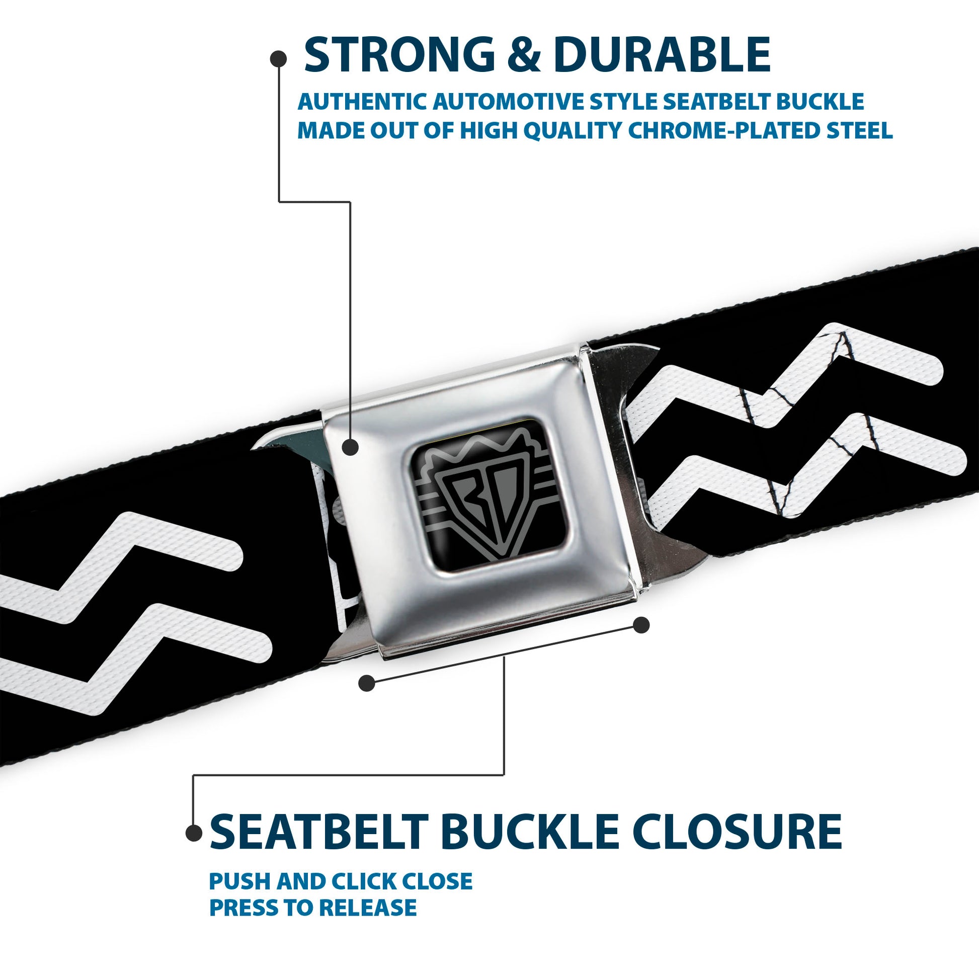 BD Wings Logo CLOSE-UP Full Color Black Silver Seatbelt Belt - Zodiac AQUARIUS/Symbol Black/White Webbing Seatbelt Belts Buckle-Down