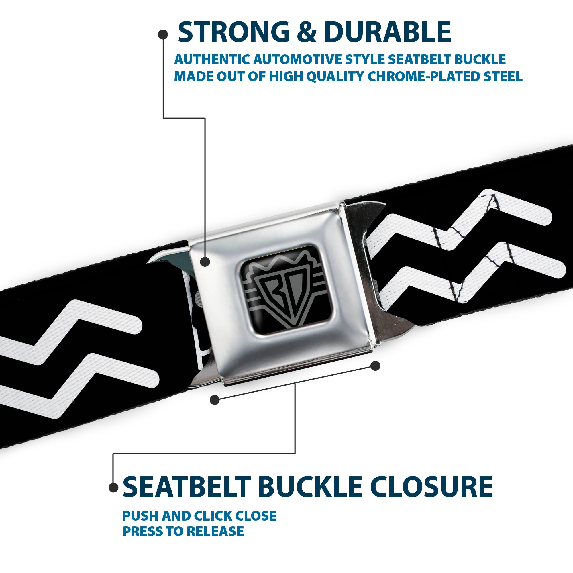 BD Wings Logo CLOSE-UP Full Color Black Silver Seatbelt Belt - Zodiac AQUARIUS/Symbol Black/White Webbing Seatbelt Belts Buckle-Down
