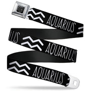 BD Wings Logo CLOSE-UP Full Color Black Silver Seatbelt Belt - Zodiac AQUARIUS/Symbol Black/White Webbing Seatbelt Belts Buckle-Down