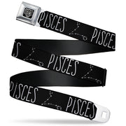 BD Wings Logo CLOSE-UP Full Color Black Silver Seatbelt Belt - Zodiac PISCES/Constellation Black/White Webbing Seatbelt Belts Buckle-Down