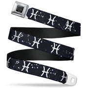 BD Wings Logo CLOSE-UP Full Color Black Silver Seatbelt Belt - Zodiac Pisces Symbol/Constellations Black/White Webbing Seatbelt Belts Buckle-Down