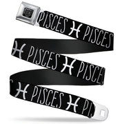 BD Wings Logo CLOSE-UP Full Color Black Silver Seatbelt Belt - Zodiac PISCES/Symbol Black/White Webbing Seatbelt Belts Buckle-Down