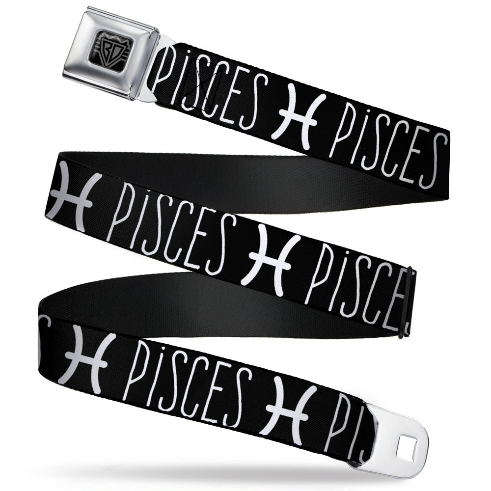 BD Wings Logo CLOSE-UP Full Color Black Silver Seatbelt Belt - Zodiac PISCES/Symbol Black/White Webbing Seatbelt Belts Buckle-Down