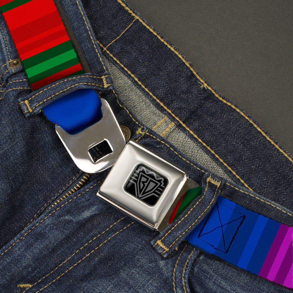 BD Wings Logo CLOSE-UP Black/Silver Seatbelt Belt - Zarape8 Vertical Multi Color Stripe Webbing Seatbelt Belts Buckle-Down