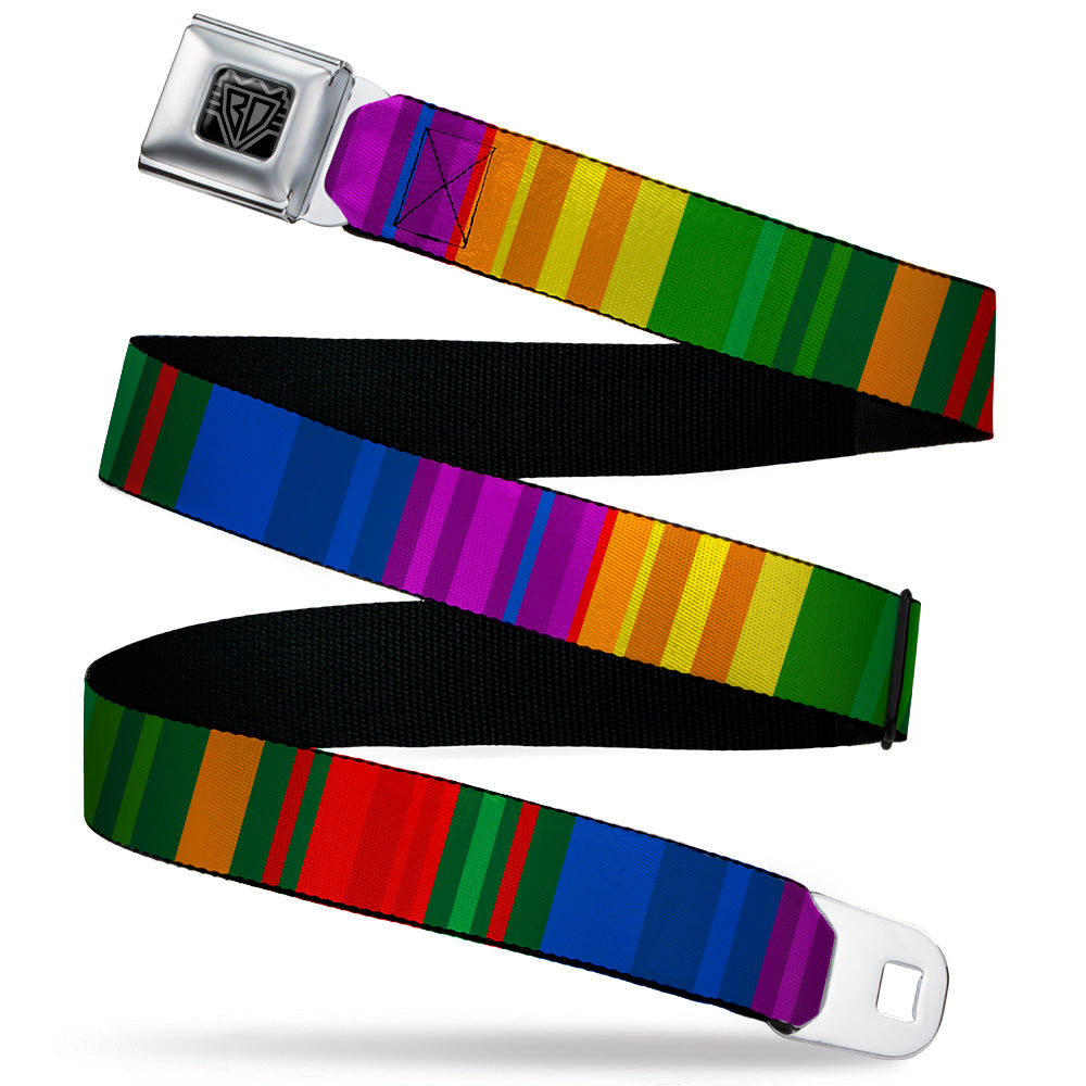 BD Wings Logo CLOSE-UP Black/Silver Seatbelt Belt - Zarape8 Vertical Multi Color Stripe Webbing Seatbelt Belts Buckle-Down