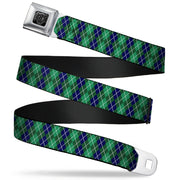 BD Wings Logo CLOSE-UP Full Color Black Silver Seatbelt Belt - Argyle Green/Navy/Green/White Webbing Seatbelt Belts Buckle-Down