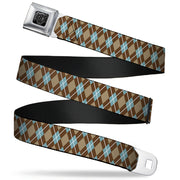 BD Wings Logo CLOSE-UP Full Color Black Silver Seatbelt Belt - Argyle Tan/Brown/Blue/White Webbing Seatbelt Belts Buckle-Down