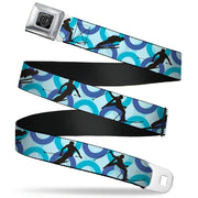 BD Wings Logo CLOSE-UP Full Color Black Silver Seatbelt Belt - Action Ski Pose Silhouettes/Rings Blues/Black Webbing Seatbelt Belts Buckle-Down