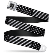 BD Wings Logo CLOSE-UP Full Color Black Silver Seatbelt Belt - Americana Stars & Stripes2 Weathered Black/White Webbing Seatbelt Belts Buckle-Down