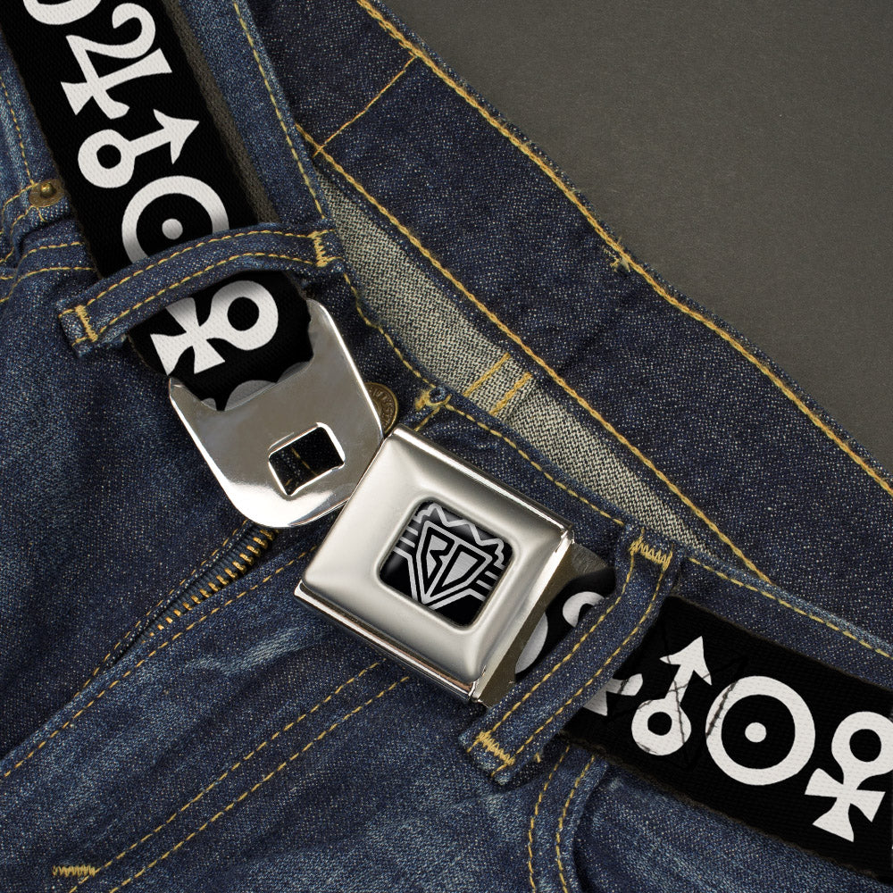 BD Wings Logo CLOSE-UP Full Color Black Silver Seatbelt Belt - Alchemy Symbols Black/White Webbing Seatbelt Belts Buckle-Down