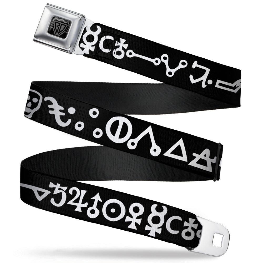 BD Wings Logo CLOSE-UP Full Color Black Silver Seatbelt Belt - Alchemy Symbols Black/White Webbing Seatbelt Belts Buckle-Down