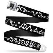 BD Wings Logo CLOSE-UP Full Color Black Silver Seatbelt Belt - Alchemy Symbols Black/White Webbing Seatbelt Belts Buckle-Down