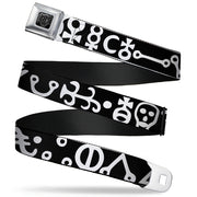 BD Wings Logo CLOSE-UP Full Color Black Silver Seatbelt Belt - Alchemy Symbols CLOSE-UP Black/White Webbing Seatbelt Belts Buckle-Down