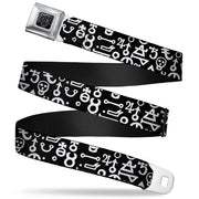 BD Wings Logo CLOSE-UP Full Color Black Silver Seatbelt Belt - Alchemy Symbols Scattered Black/White Webbing Seatbelt Belts Buckle-Down