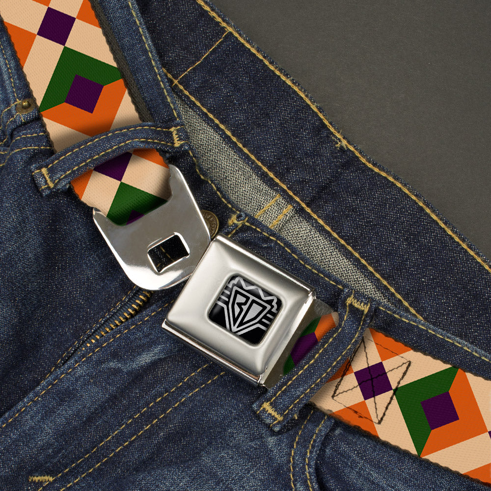 BD Wings Logo CLOSE-UP Full Color Black Silver Seatbelt Belt - Aztec16 Oranges/Green/Purple Webbing Seatbelt Belts Buckle-Down