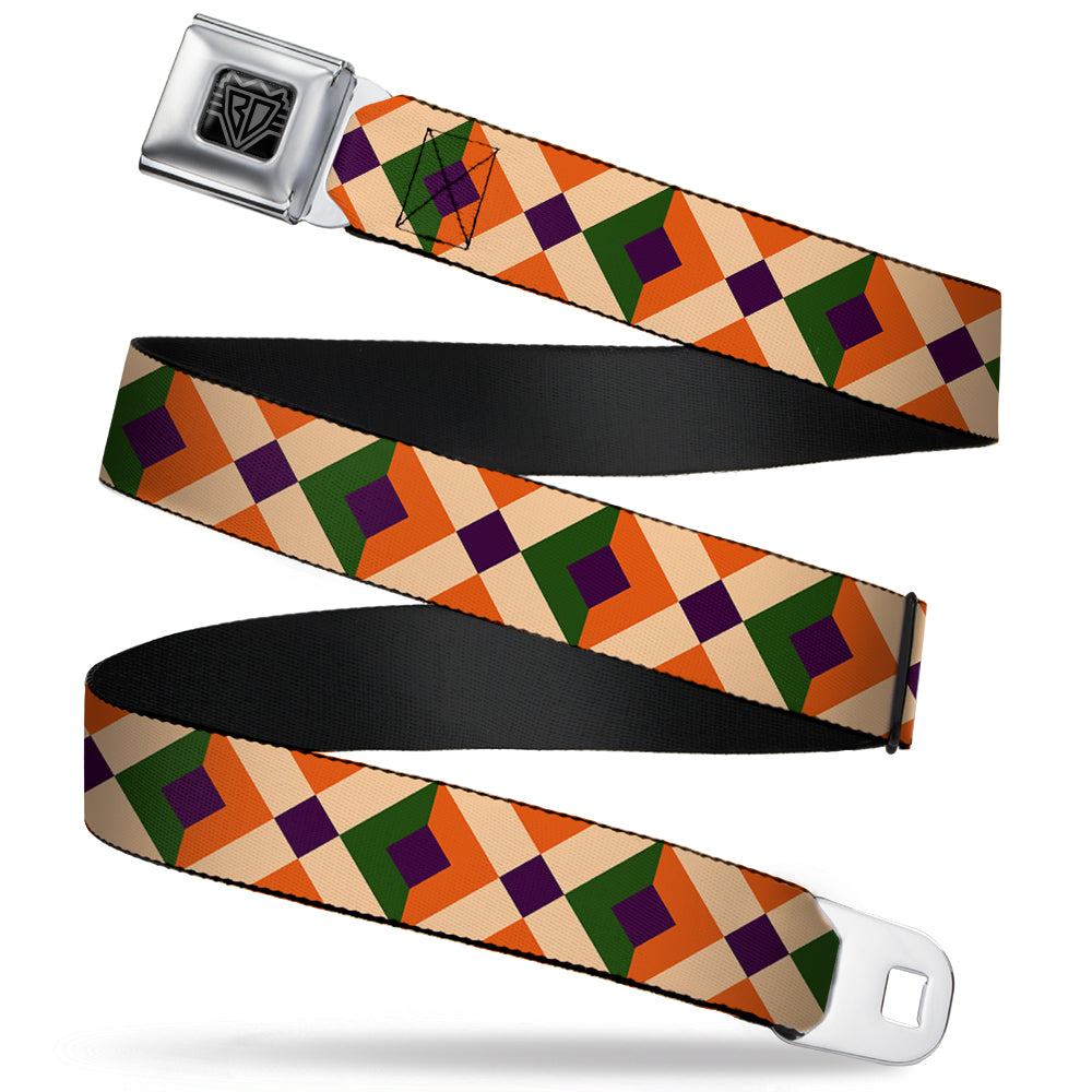 BD Wings Logo CLOSE-UP Full Color Black Silver Seatbelt Belt - Aztec16 Oranges/Green/Purple Webbing Seatbelt Belts Buckle-Down