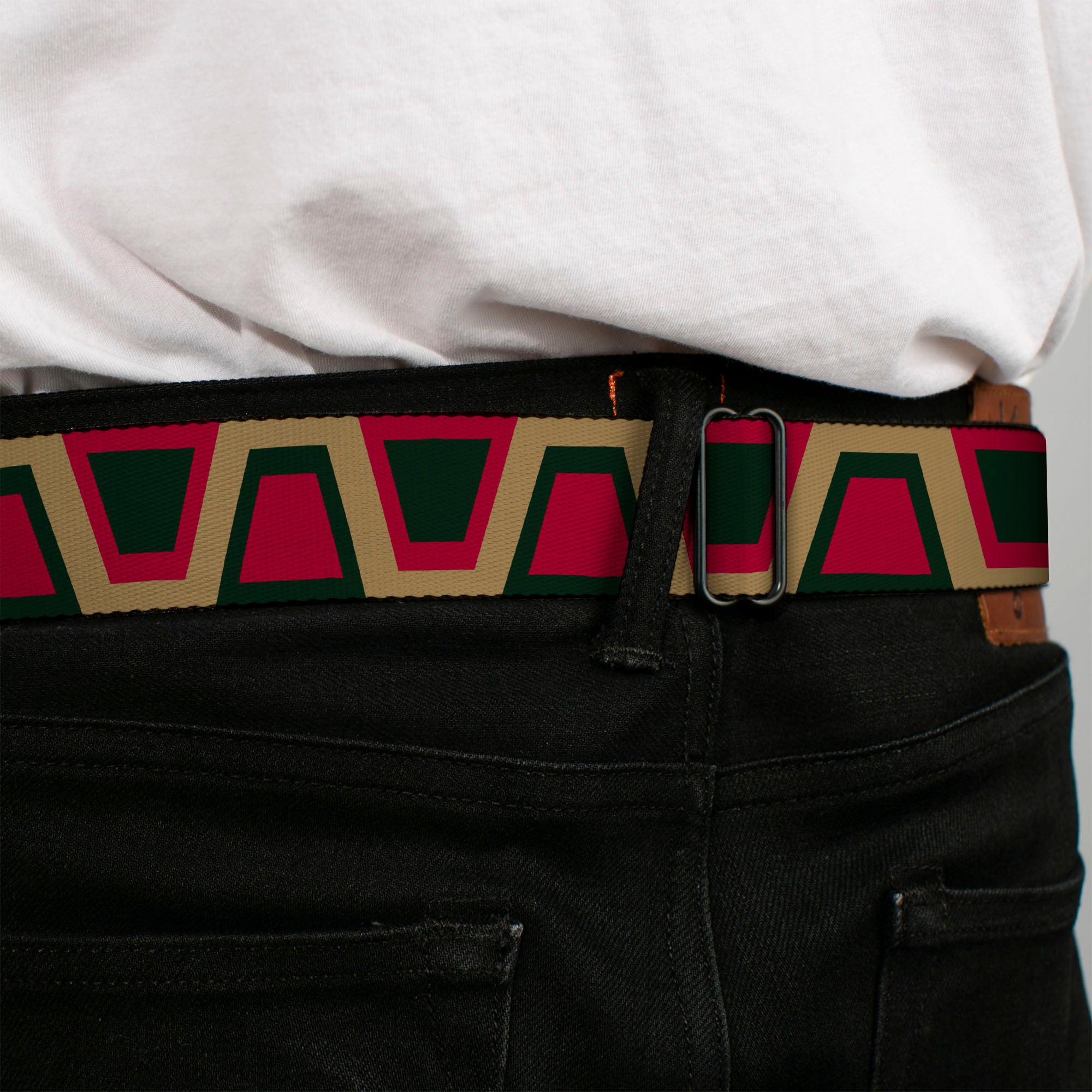 BD Wings Logo CLOSE-UP Full Color Black Silver Seatbelt Belt - Aztec17 Tan/Red/Black Webbing Seatbelt Belts Buckle-Down