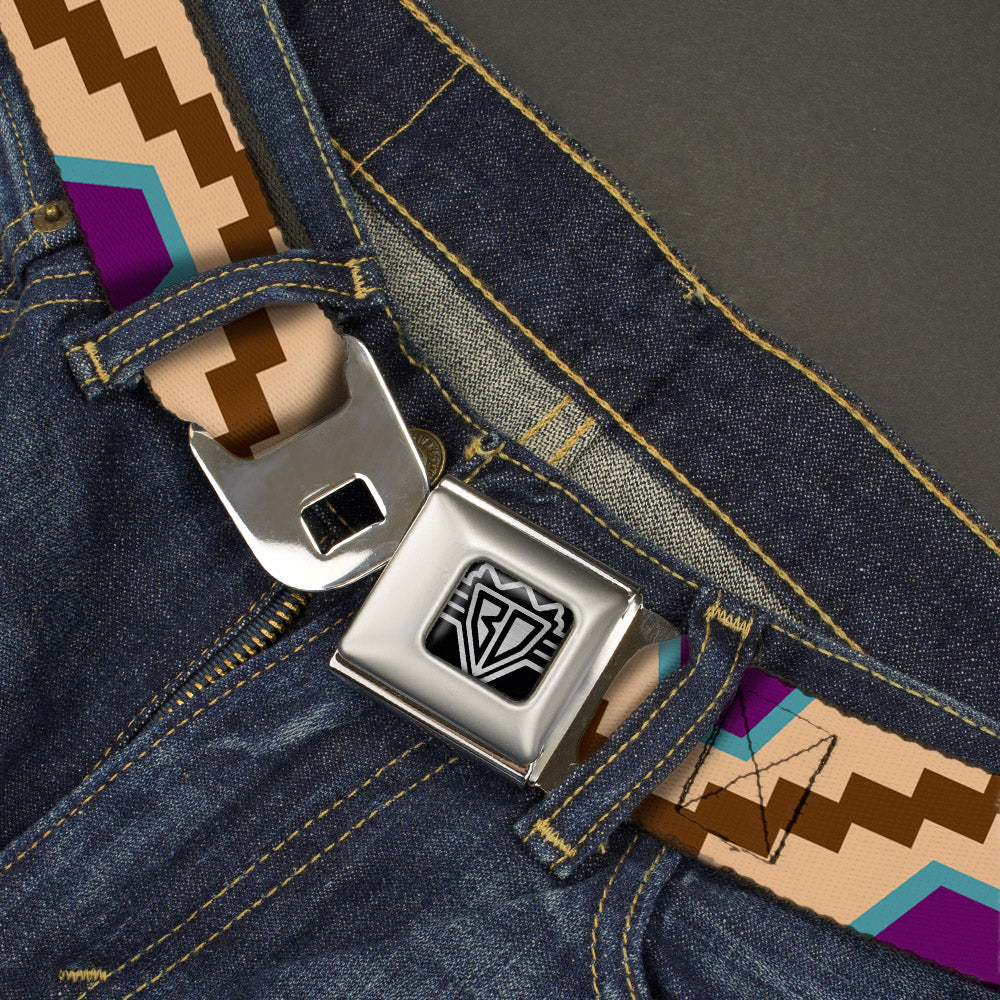 BD Wings Logo CLOSE-UP Full Color Black Silver Seatbelt Belt - Aztec18 Tan/Brown/Turquoise/Purple Webbing Seatbelt Belts Buckle-Down