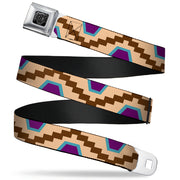 BD Wings Logo CLOSE-UP Full Color Black Silver Seatbelt Belt - Aztec18 Tan/Brown/Turquoise/Purple Webbing Seatbelt Belts Buckle-Down