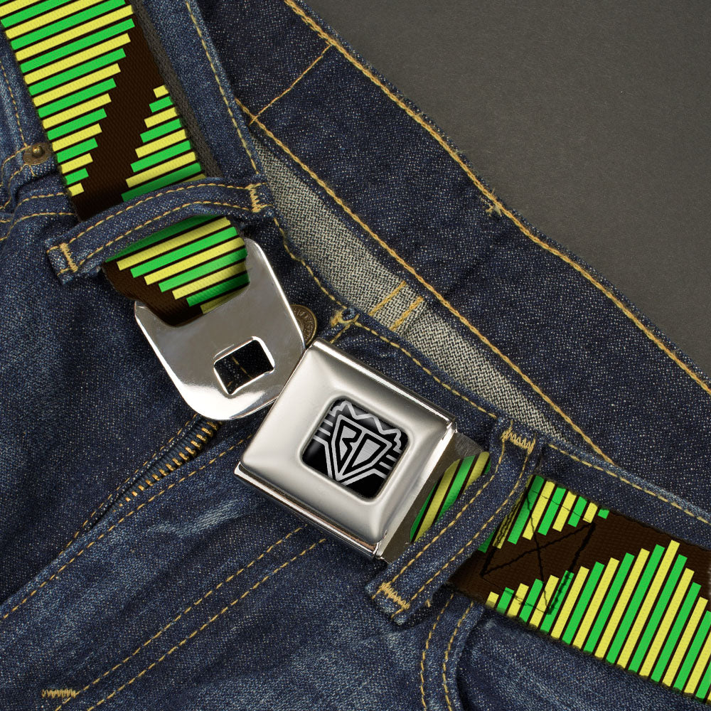 BD Wings Logo CLOSE-UP Full Color Black Silver Seatbelt Belt - Aztec19 Black/Green/Yellow Webbing Seatbelt Belts Buckle-Down