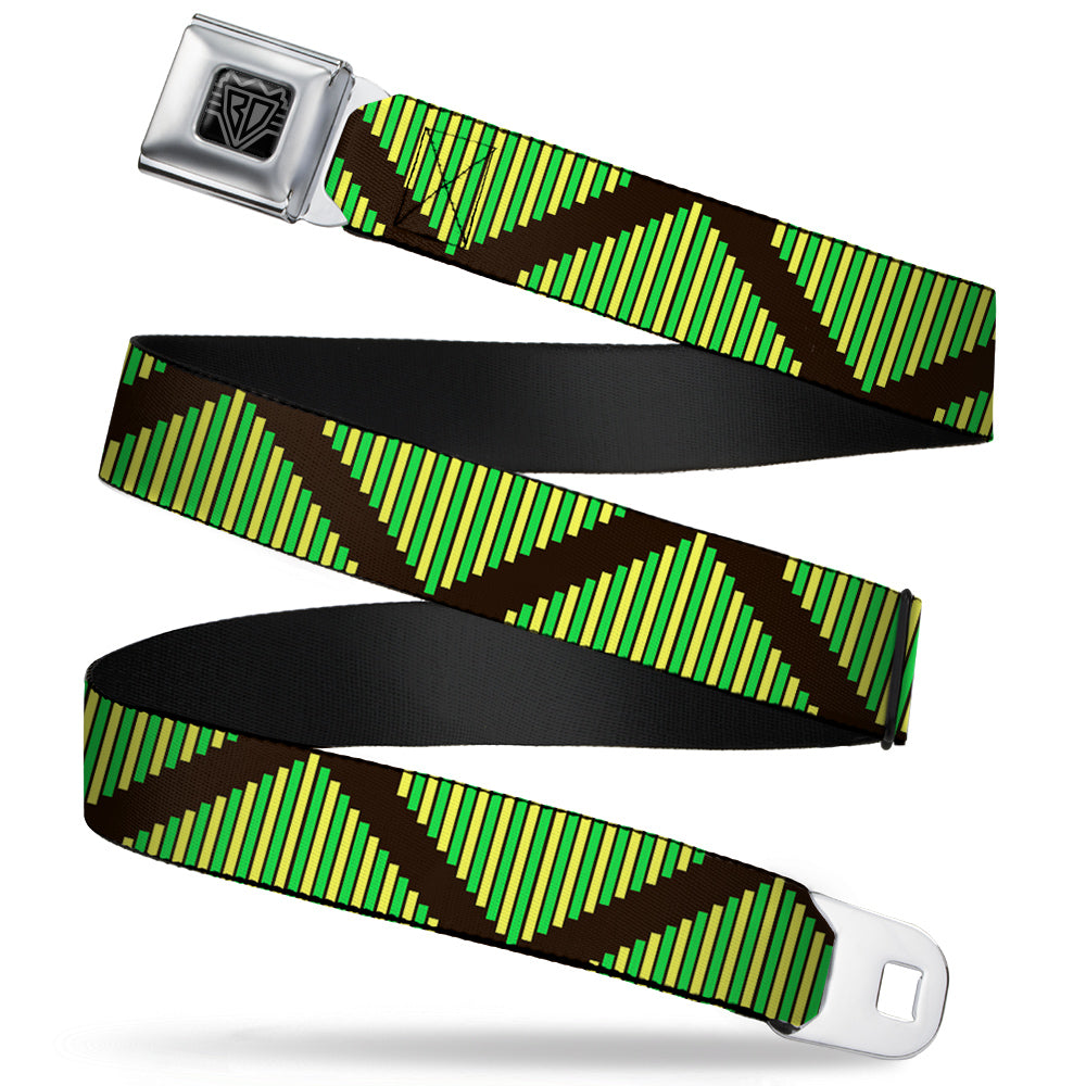 BD Wings Logo CLOSE-UP Full Color Black Silver Seatbelt Belt - Aztec19 Black/Green/Yellow Webbing Seatbelt Belts Buckle-Down