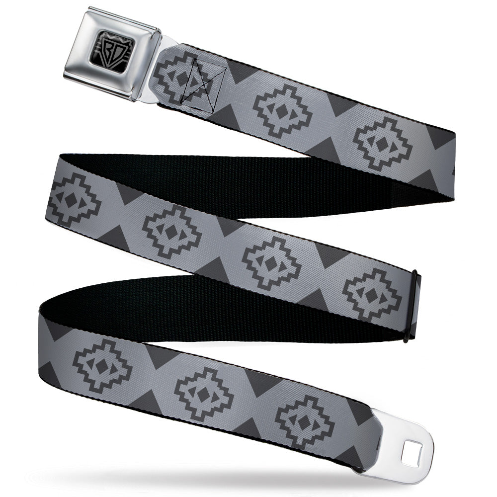BD Wings Logo CLOSE-UP Black/Silver Seatbelt Belt - Aztec21 Tonal Grays Webbing Seatbelt Belts Buckle-Down
