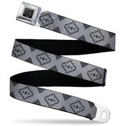 BD Wings Logo CLOSE-UP Black/Silver Seatbelt Belt - Aztec21 Tonal Grays Webbing Seatbelt Belts Buckle-Down