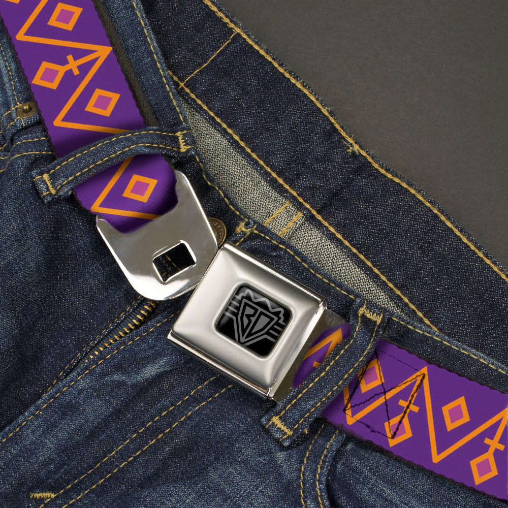 BD Wings Logo CLOSE-UP Black/Silver Seatbelt Belt - Aztec22 Purple/Orange/Pink Webbing Seatbelt Belts Buckle-Down