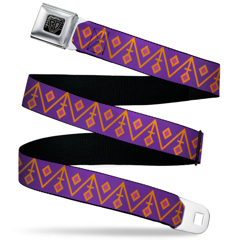 BD Wings Logo CLOSE-UP Black/Silver Seatbelt Belt - Aztec22 Purple/Orange/Pink Webbing Seatbelt Belts Buckle-Down