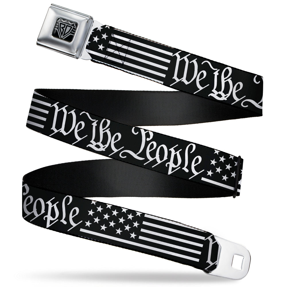 BD Wings Logo CLOSE-UP Black/Silver Seatbelt Belt - Americana Flag/WE THE PEOPLE Black/White Webbing Seatbelt Belts Buckle-Down