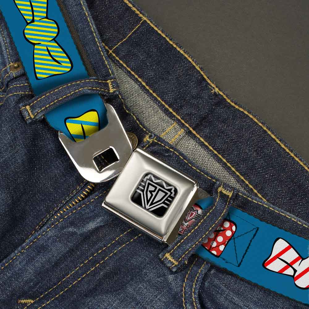 BD Wings Logo CLOSE-UP Full Color Black Silver Seatbelt Belt - Bowties Blue/Multi Color Webbing Seatbelt Belts Buckle-Down