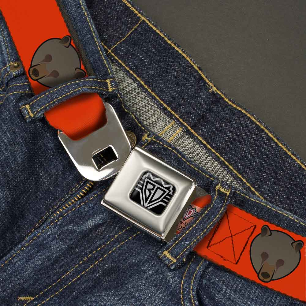 BD Wings Logo CLOSE-UP Full Color Black Silver Seatbelt Belt - Brown Bear Repeat Orange Webbing Seatbelt Belts Buckle-Down