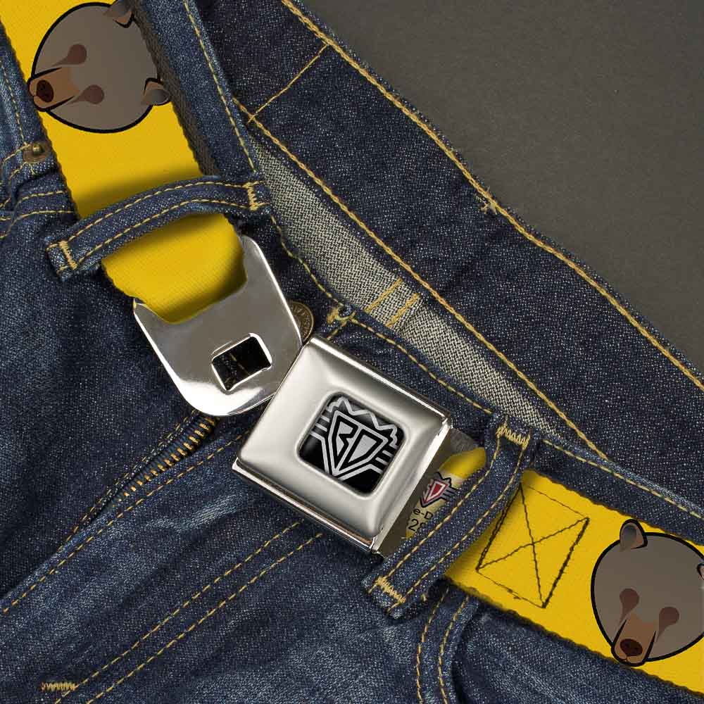 BD Wings Logo CLOSE-UP Full Color Black Silver Seatbelt Belt - Brown Bear Repeat Yellow Webbing Seatbelt Belts Buckle-Down