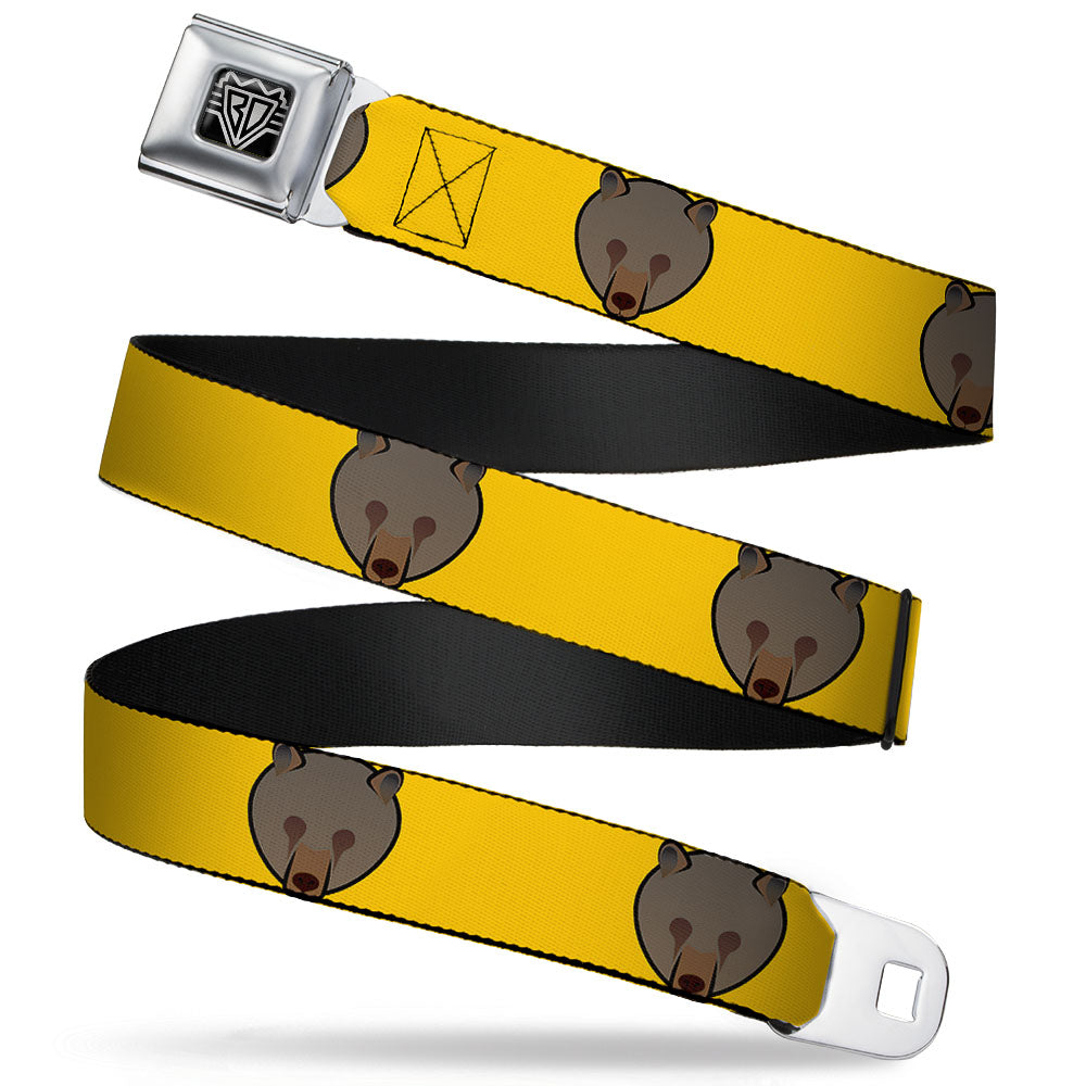 BD Wings Logo CLOSE-UP Full Color Black Silver Seatbelt Belt - Brown Bear Repeat Yellow Webbing Seatbelt Belts Buckle-Down