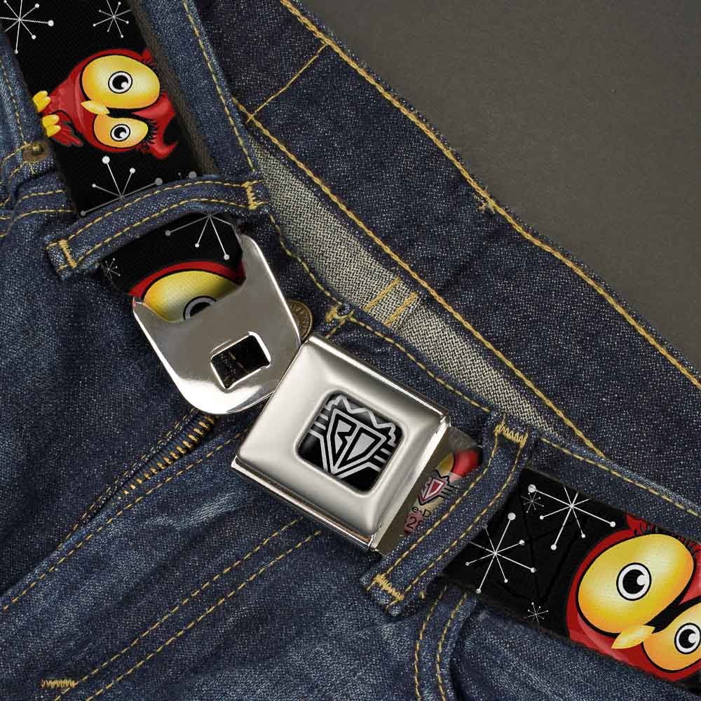 BD Wings Logo CLOSE-UP Full Color Black Silver Seatbelt Belt - Big Eye Owl Webbing Seatbelt Belts Buckle-Down