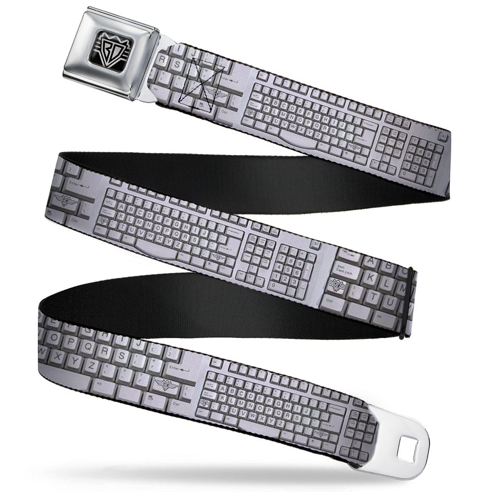 BD Wings Logo CLOSE-UP Full Color Black Silver Seatbelt Belt - BD Keyboard Webbing Seatbelt Belts Buckle-Down