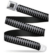 BD Wings Logo CLOSE-UP Black/Silver Seatbelt Belt - Printed Bullets Pattern Black/Gray Webbing Seatbelt Belts Buckle-Down