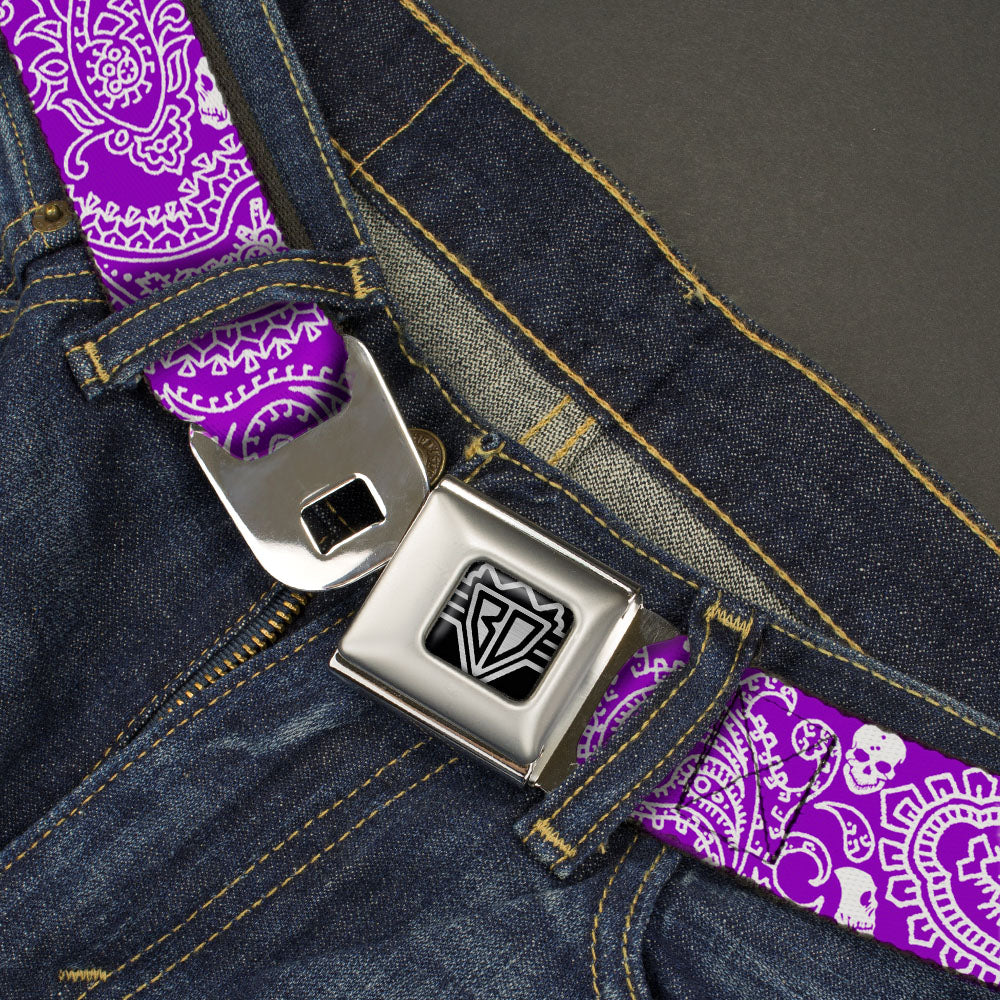BD Wings Logo CLOSE-UP Full Color Black Silver Seatbelt Belt - Bandana/Skulls Purple/White Webbing Seatbelt Belts Buckle-Down