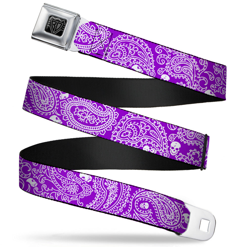 BD Wings Logo CLOSE-UP Full Color Black Silver Seatbelt Belt - Bandana/Skulls Purple/White Webbing Seatbelt Belts Buckle-Down