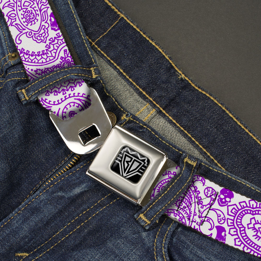 BD Wings Logo CLOSE-UP Full Color Black Silver Seatbelt Belt - Bandana/Skulls White/Purple Webbing Seatbelt Belts Buckle-Down