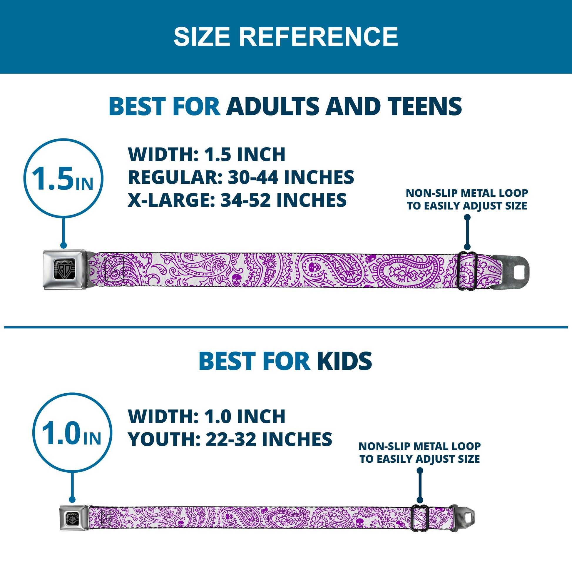 BD Wings Logo CLOSE-UP Full Color Black Silver Seatbelt Belt - Bandana/Skulls White/Purple Webbing Seatbelt Belts Buckle-Down