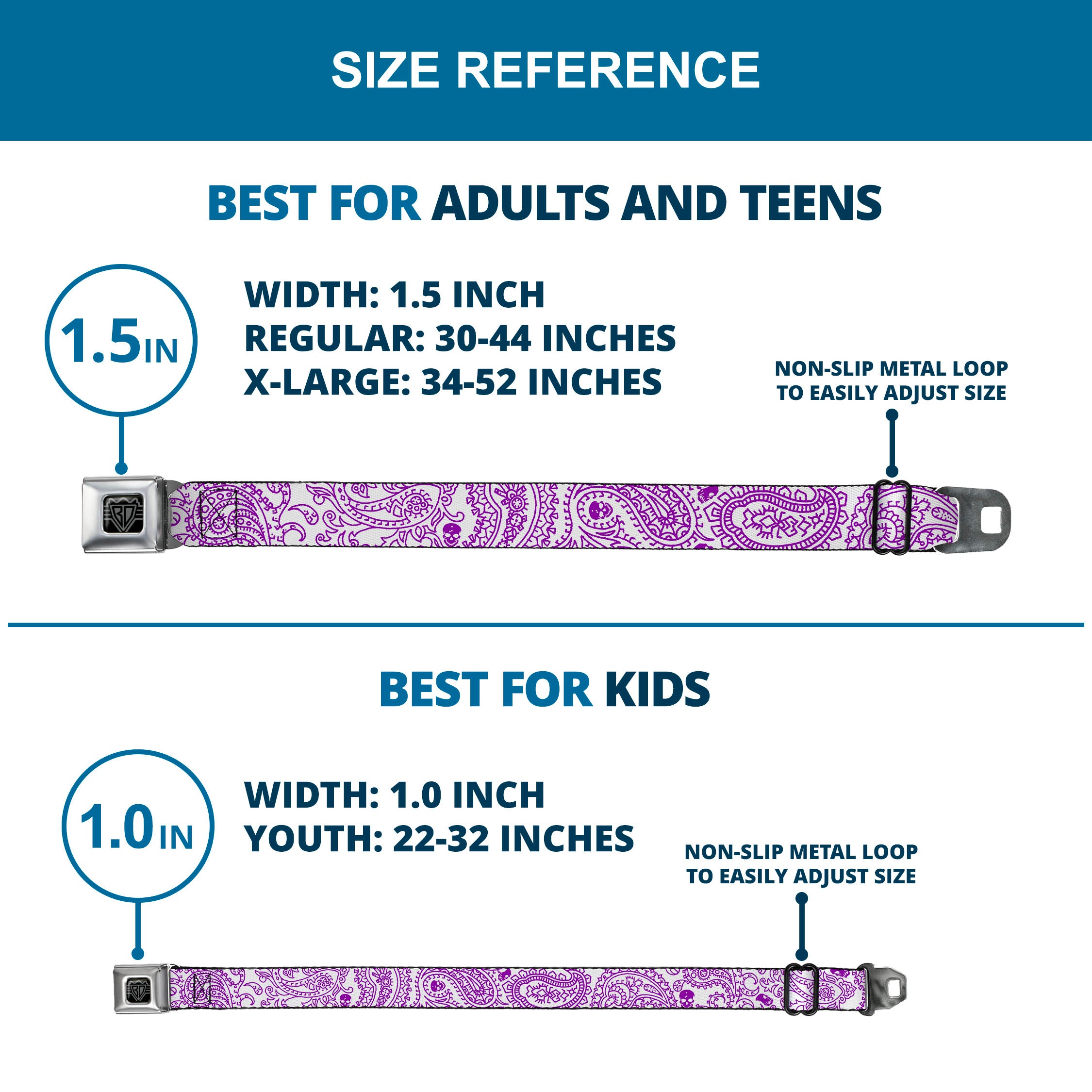 BD Wings Logo CLOSE-UP Full Color Black Silver Seatbelt Belt - Bandana/Skulls White/Purple Webbing Seatbelt Belts Buckle-Down