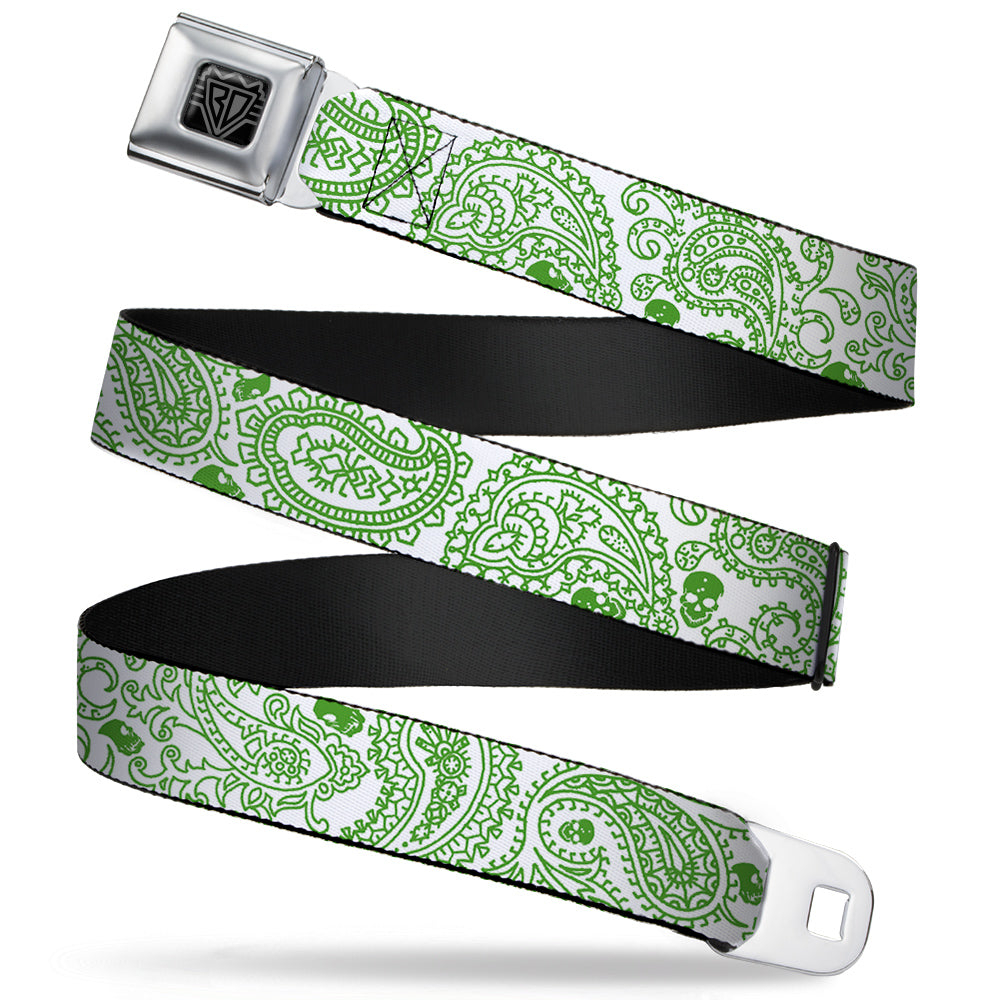 BD Wings Logo CLOSE-UP Full Color Black Silver Seatbelt Belt - Bandana/Skulls White/Irish Green Webbing Seatbelt Belts Buckle-Down