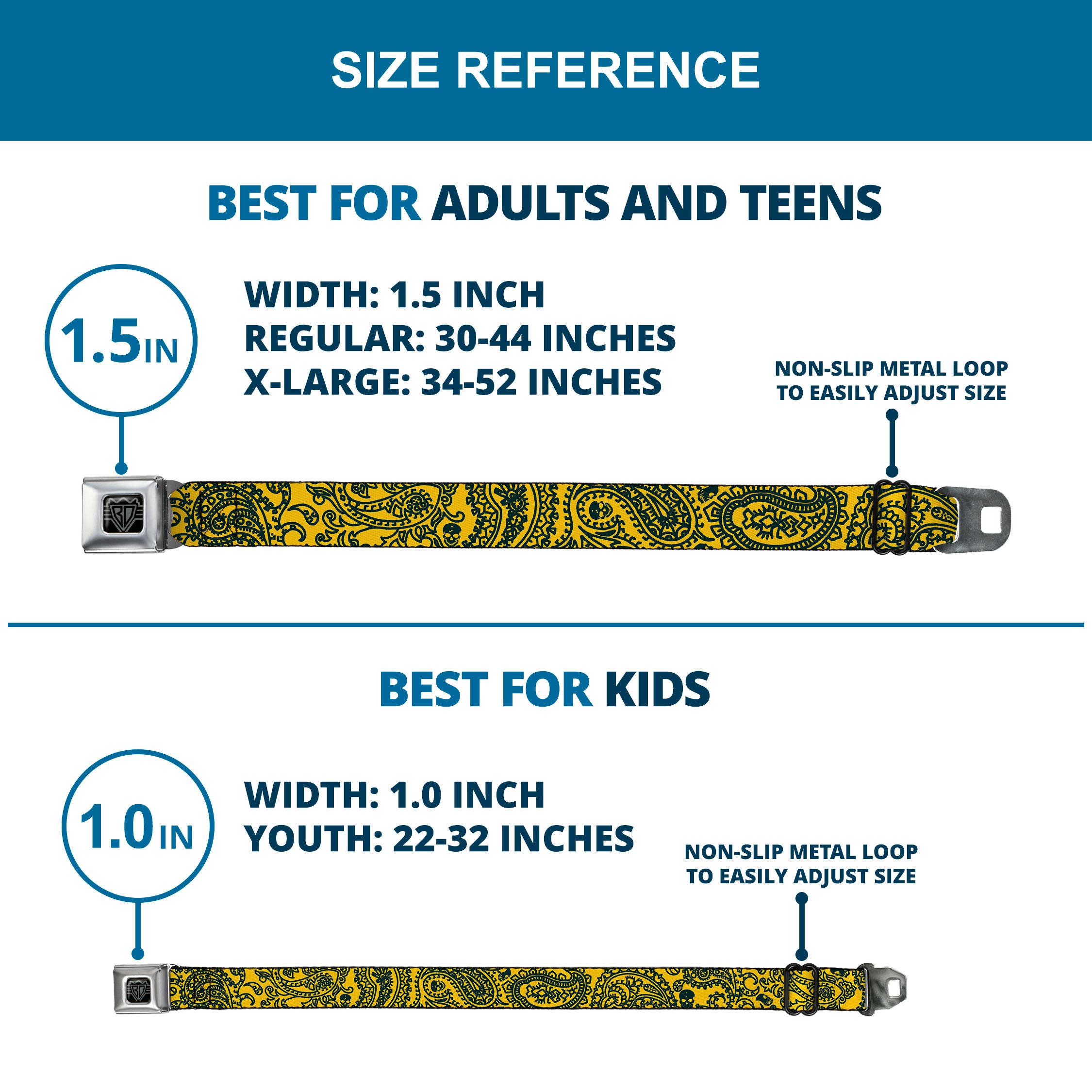 BD Wings Logo CLOSE-UP Full Color Black Silver Seatbelt Belt - Bandana/Skulls Gold/Green Webbing Seatbelt Belts Buckle-Down