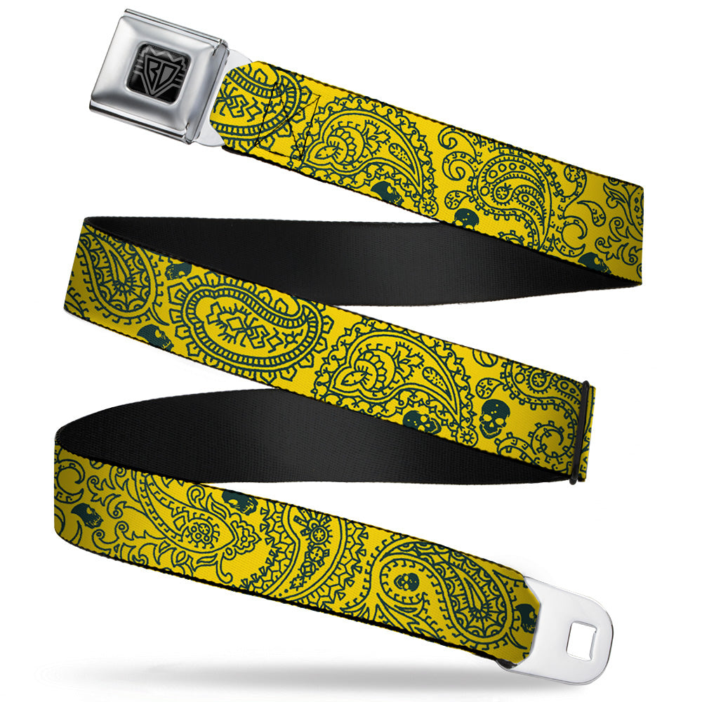 BD Wings Logo CLOSE-UP Full Color Black Silver Seatbelt Belt - Bandana/Skulls Gold/Green Webbing Seatbelt Belts Buckle-Down
